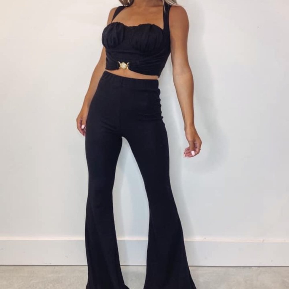 Black two piece! Flare and halter top! Party ready!